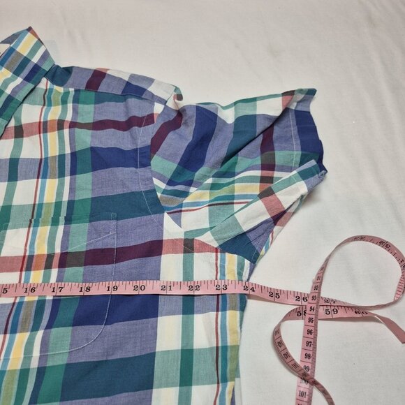 Cremieux Shirt Men's Size L Indian Madras Plaid  Short Sleeve Cotton Green (02) - Picture 7 of 11